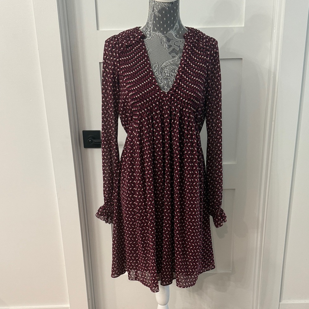 Elegant Burgundy Polka Dot Dress